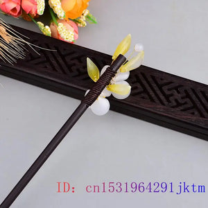 Jade Flower Hairpin 925 Silver Chinese Charms Gemstone