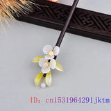 Jade Flower Hairpin 925 Silver Chinese Charms Gemstone