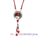Jade Flower Necklace Choker Man Gemstones Chalcedony Tibetan Silver Gift