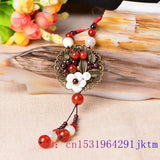 Jade Flower Necklace Choker Man Gemstones Chalcedony Tibetan Silver Gift