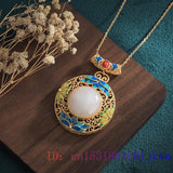Jade Flower Pendant Chalcedony 925 Silver Necklace Women Amulets Carved Jewelry