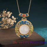 Jade Flower Pendant Chalcedony 925 Silver Necklace Women Amulets Carved Jewelry