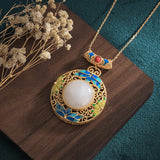 Jade Flower Pendant Chalcedony 925 Silver Necklace Women Amulets Carved Jewelry