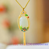 Jade Flower Pendant 925 Silver Chalcedony Zircon Necklace