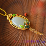 Jade Flower Pendant 925 Silver Chalcedony Zircon Necklace