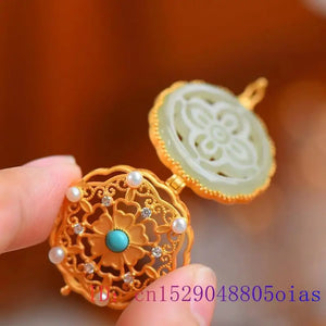 Jade Flower Pendant Women Zircon Amulet Charm Necklace Jewelry