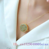 Jade Flower Pendant Women Zircon Amulet Charm Necklace Jewelry