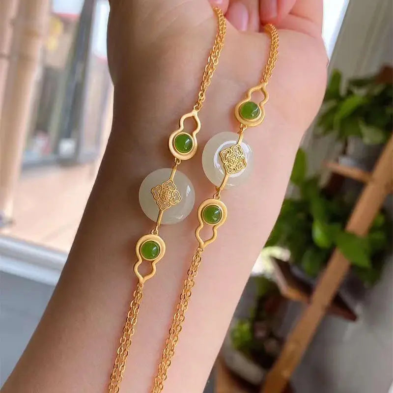 Jade Gourd Bracelets Bangles 925 Silver Chalcedony Chinese Jewelry
