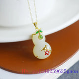 Jade Gourd Pendant 925 Silver Necklace Women Amulets Charms