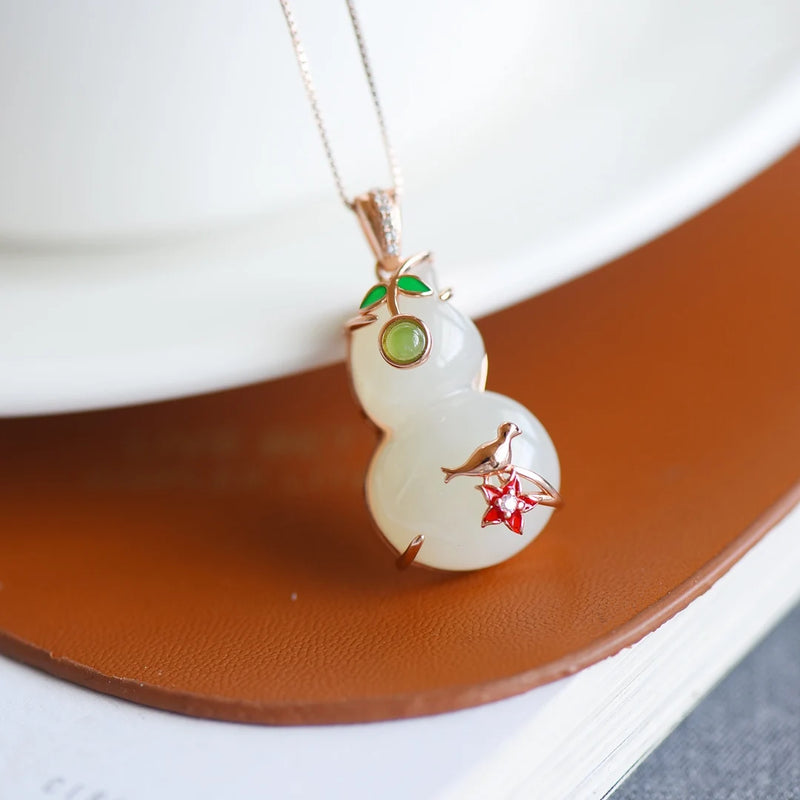 Jade Gourd Pendant 925 Silver Necklace Women Amulets Charms
