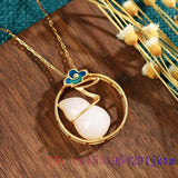 Jade Gourd Pendant Natural Necklace 925 Silver Chinese Chalcedony