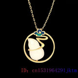 Jade Gourd Pendant Natural Necklace 925 Silver Chinese Chalcedony