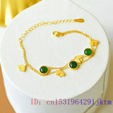 Chinese Carved Chalcedony Jade Heart Bracelets 925 Silver Natural Jewelry
