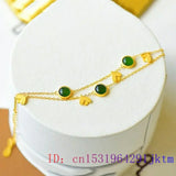 Chinese Carved Chalcedony Jade Heart Bracelets 925 Silver Natural Jewelry