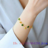 Chinese Carved Chalcedony Jade Heart Bracelets 925 Silver Natural Jewelry