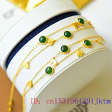 Chinese Carved Chalcedony Jade Heart Bracelets 925 Silver Natural Jewelry