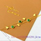 Chinese Carved Chalcedony Jade Heart Bracelets 925 Silver Natural Jewelry