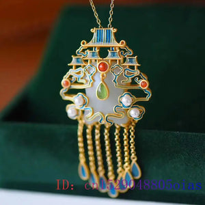 Chinese Crystal Chalcedony Necklace Zircon 925 Silver Amulet