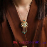 Chinese Crystal Chalcedony Necklace Zircon 925 Silver Amulet