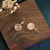 Natural 925 Silver Jade Leaf Earrings Crystal Zircon Chalcedony