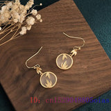 Natural 925 Silver Jade Leaf Earrings Crystal Zircon Chalcedony