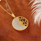 Jade Moon Pendant Chalcedony Vintage 925 Silver Jewelry