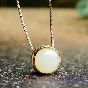 Jade Pendant Charm Chinese Zircon 925 Silver Crystal Necklace Amulet Women
