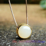 Jade Pendant Charm Chinese Zircon 925 Silver Crystal Necklace Amulet Women