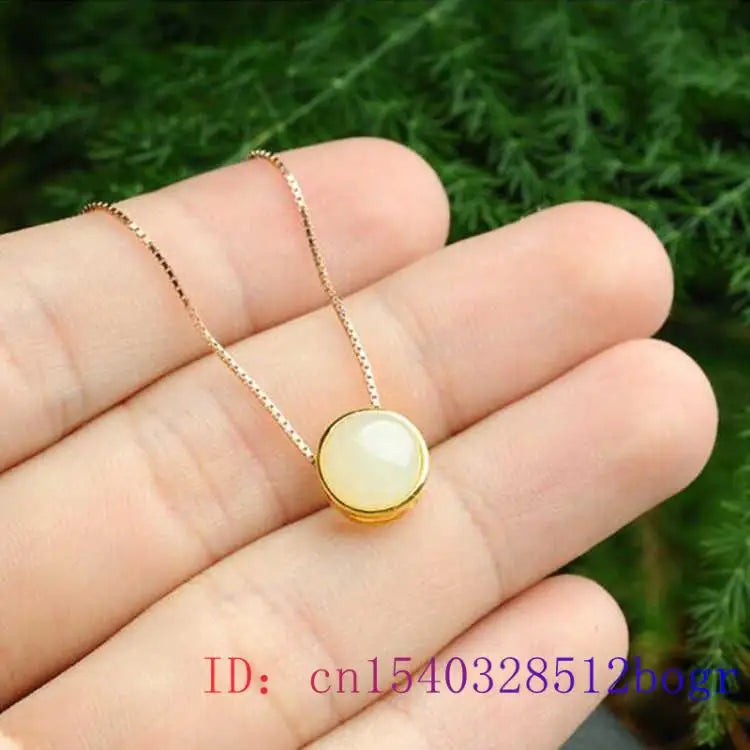 Jade Pendant Charm Chinese Zircon 925 Silver Crystal Necklace Amulet Women