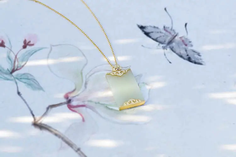 Chinese Chalcedony Jade Pendant Necklace 925 Silver Talisman