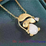 Jade Rabbit Pendant Stone 925 Silver Necklace Natural Gemstones Gift Pendants