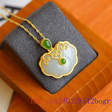 Jade Ruyi Pendant Amulet Agate Natural Charm Jewelry Chalcedony Zircon