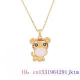 Jade Tiger Pendant Necklace 925 Silver Chalcedony Crystal Chains for Women
