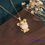 Jade Tiger Pendant Necklace Natural Chalcedony 925 Silver Crystal