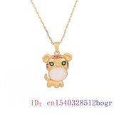 Jade Tiger Pendant Necklace Natural Chalcedony 925 Silver Crystal