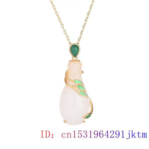 Jade Vase Pendant Crystal Necklace Gemstone Chinese Zircon 925 Silver Chalcedony