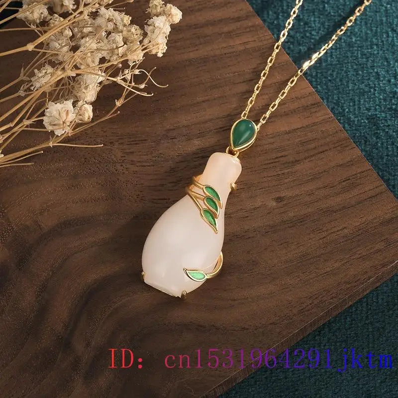 Jade Vase Pendant Crystal Necklace Gemstone Chinese Zircon 925 Silver Chalcedony