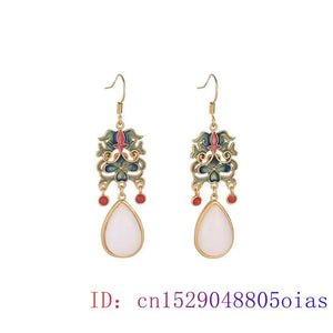 Jade Water drop Earring Crystal Natural Amulet 925 Silver Chalcedony Zircon