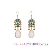 Jade Water drop Earring Crystal Natural Amulet 925 Silver Chalcedony Zircon