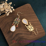 Jade Water drop Earring Crystal Natural Amulet 925 Silver Chalcedony Zircon