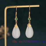 Jade Water Drop Earrings Gemstone Amulet Jewelry Chalcedony Charm