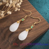 Jade Water Drop Earrings Gemstone Amulet Jewelry Chalcedony Charm