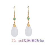 Jade Water Drop Earrings Gemstone Amulet Jewelry Chalcedony Charm