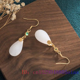 Jade Water Drop Earrings Gemstone Amulet Jewelry Chalcedony Charm