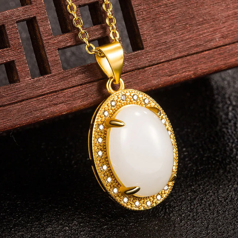 Jade Water Drop Pendant Charm 925 Silver Necklace Vintage Amulet