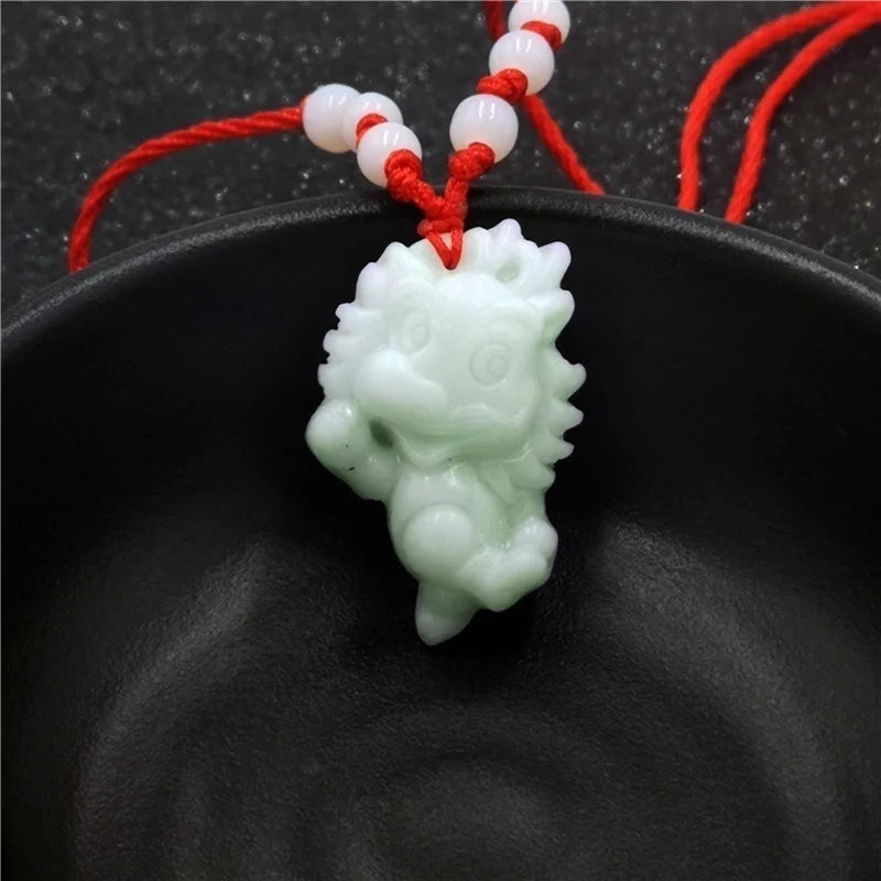 Jade Zodiac Pendant Necklace Carved Amulet Chinese Green Charm Jewelry
