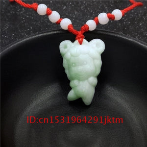 Jade Zodiac Pendant Necklace Carved Amulet Chinese Green Charm Jewelry