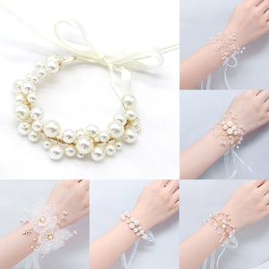 Bridesmaid Pearl Hand Flower Bracelet for Wedding Party