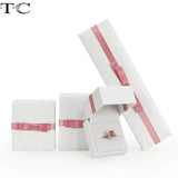 Leather Paper Pink Flower Bow Knot Jewelry Box