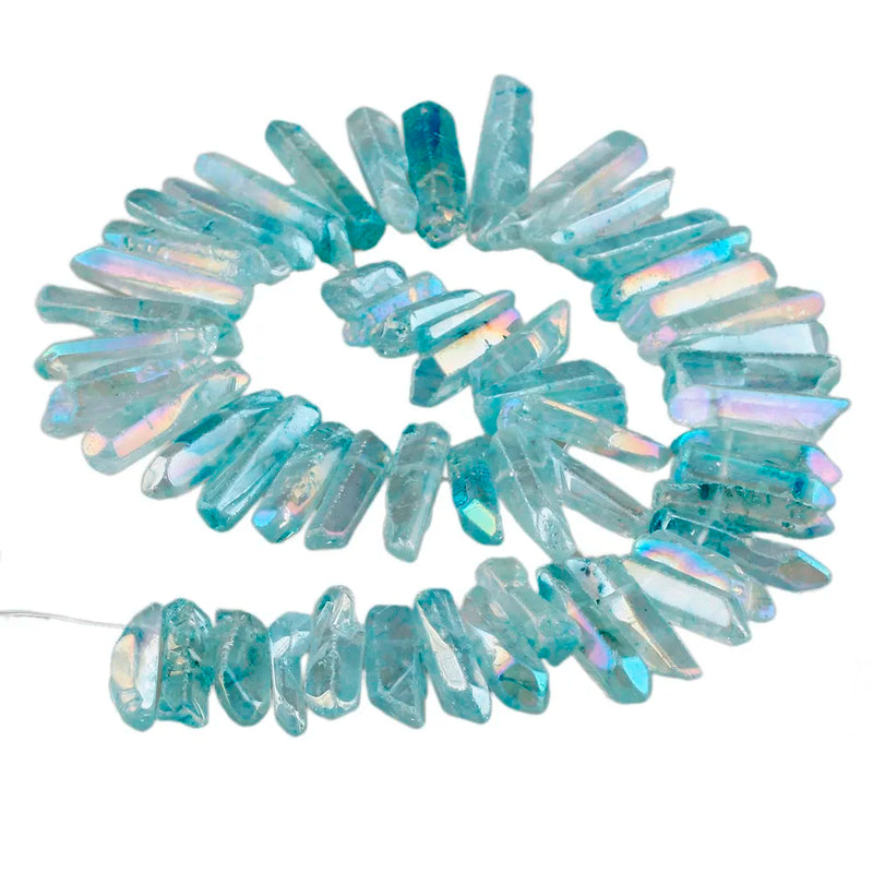 Titanium Coated Quartz Crystal Strip Points 16 inch Strand